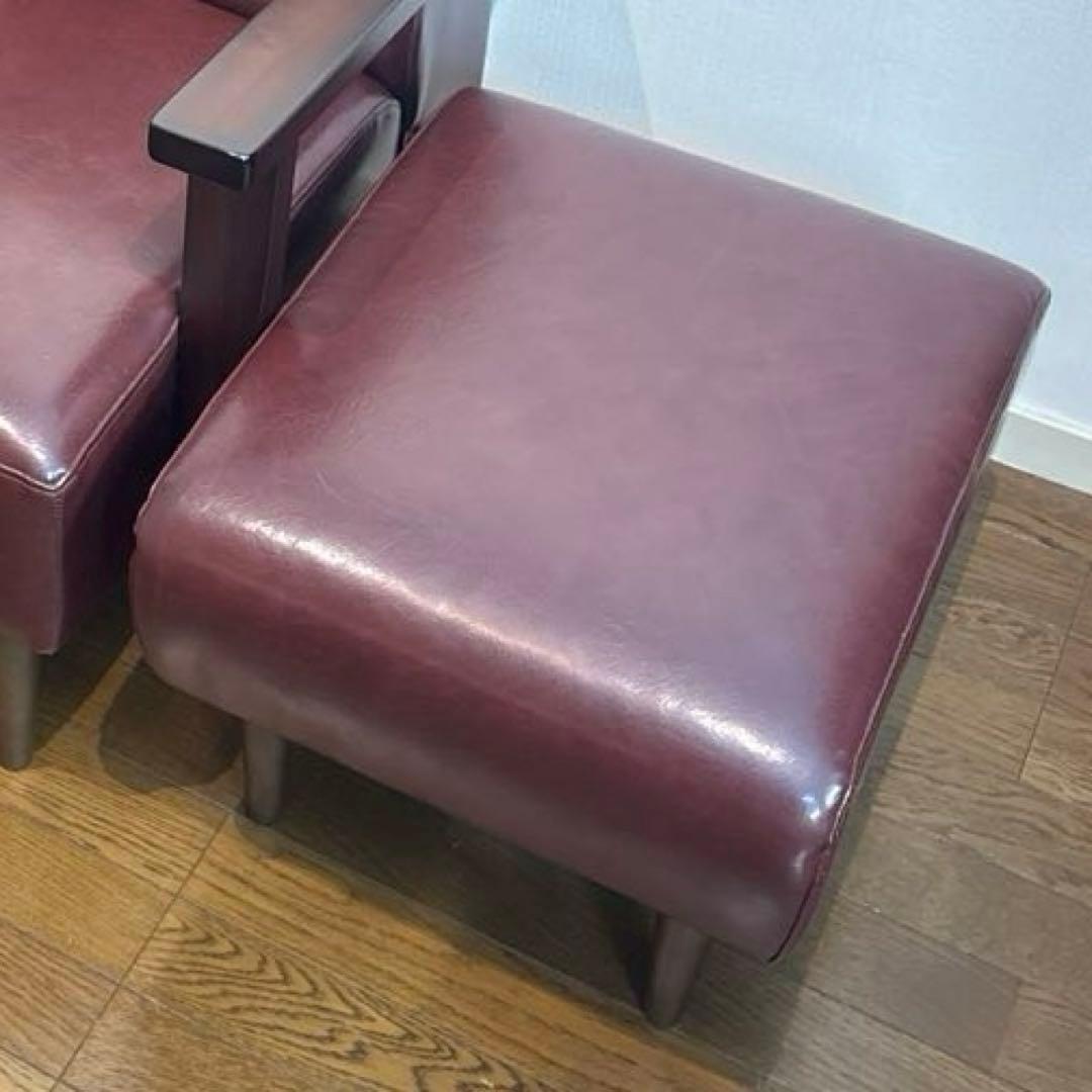 ビンテージ風　オットマン　合皮レザー　ボルドーカラー