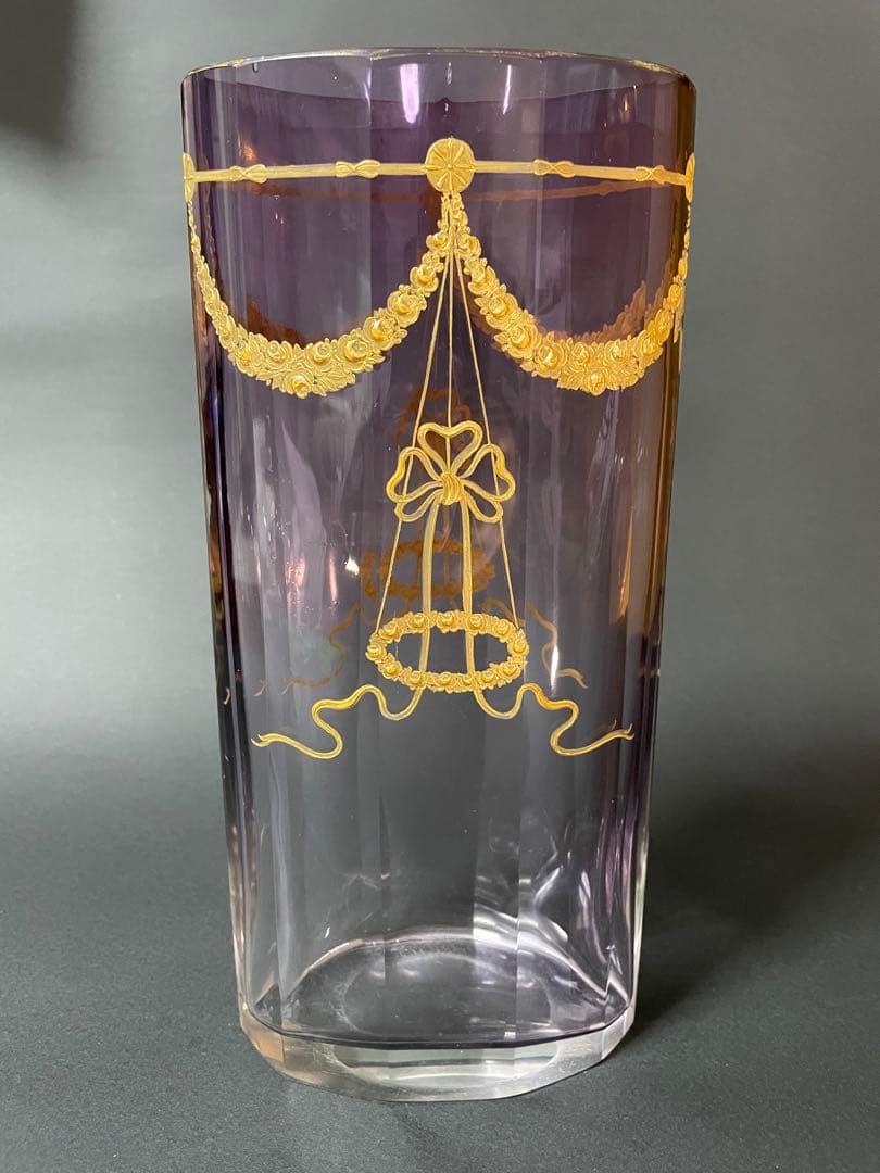 オールドバカラ帝政様式金盛上薔薇ガーランド装飾大壺