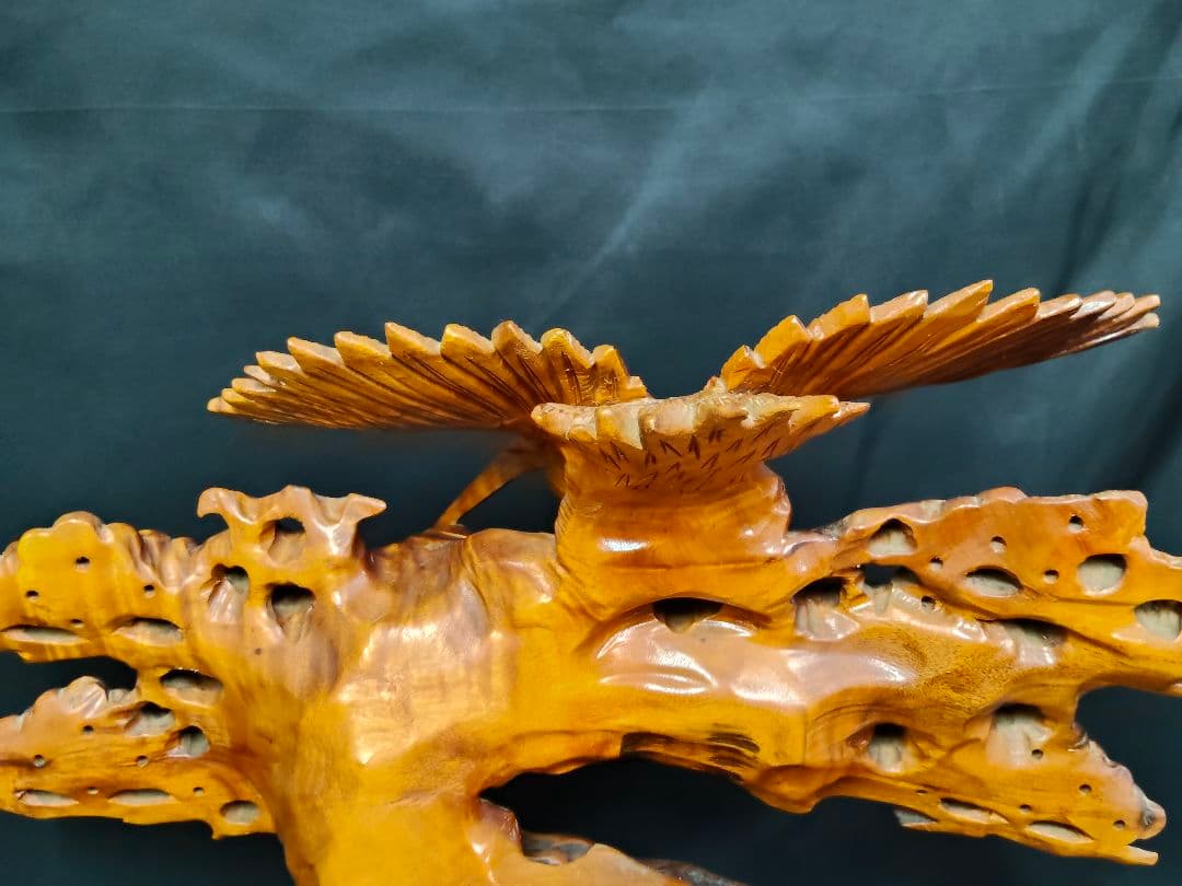 木彫り 鶴と亀の置物 鶴亀 縁起物 和風彫刻