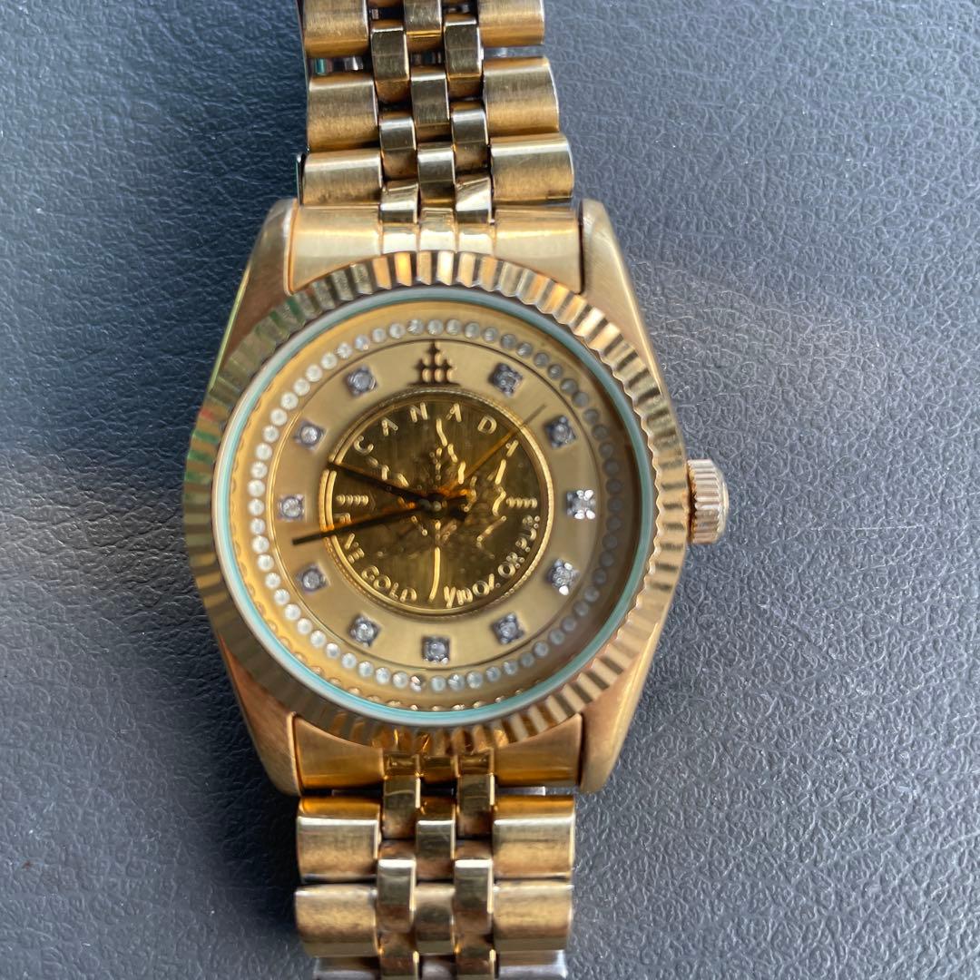 エルジン メープルリーフ 金貨腕時計 メンズクオーツ