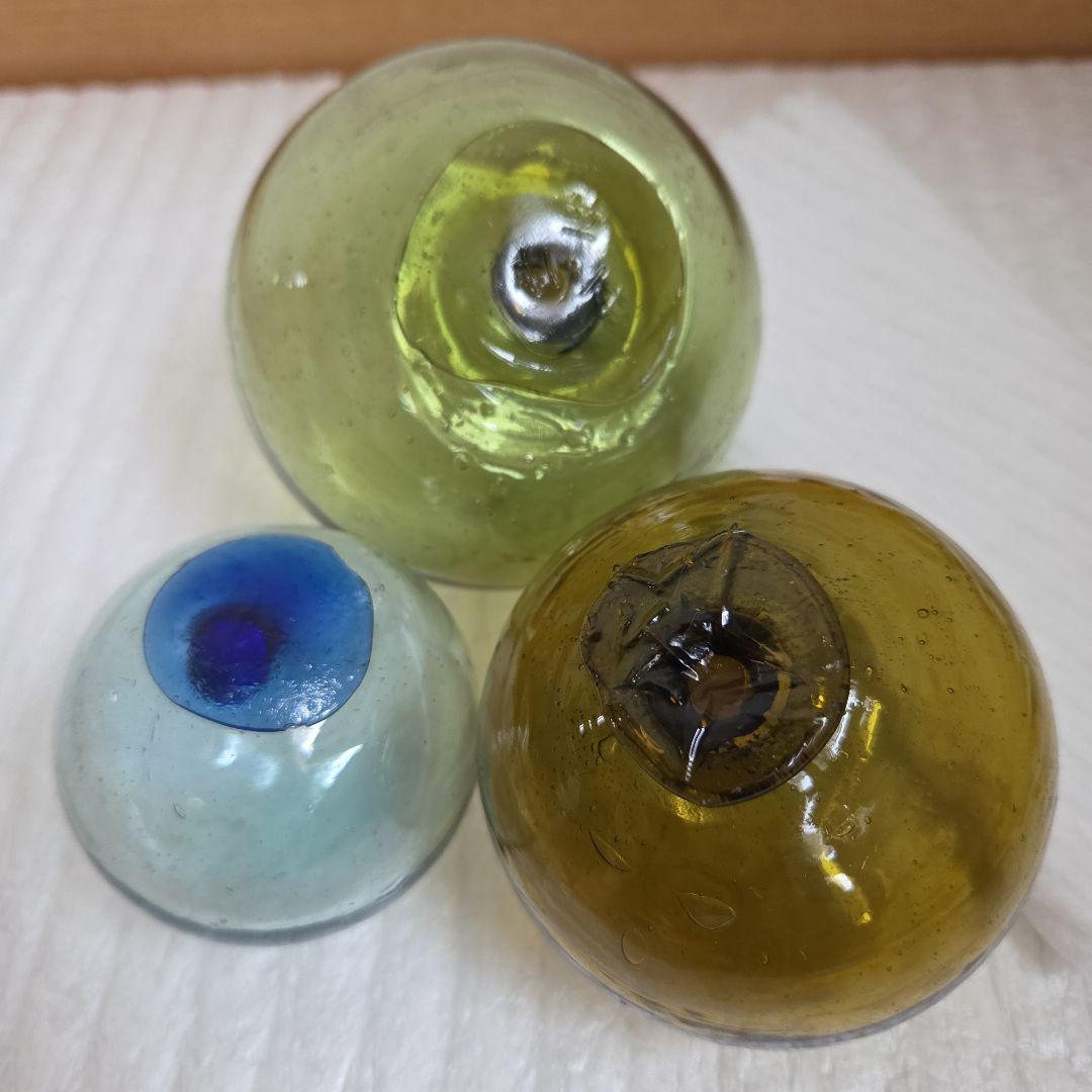 ガラス浮き玉 青ボタン 茶☆缶 サ