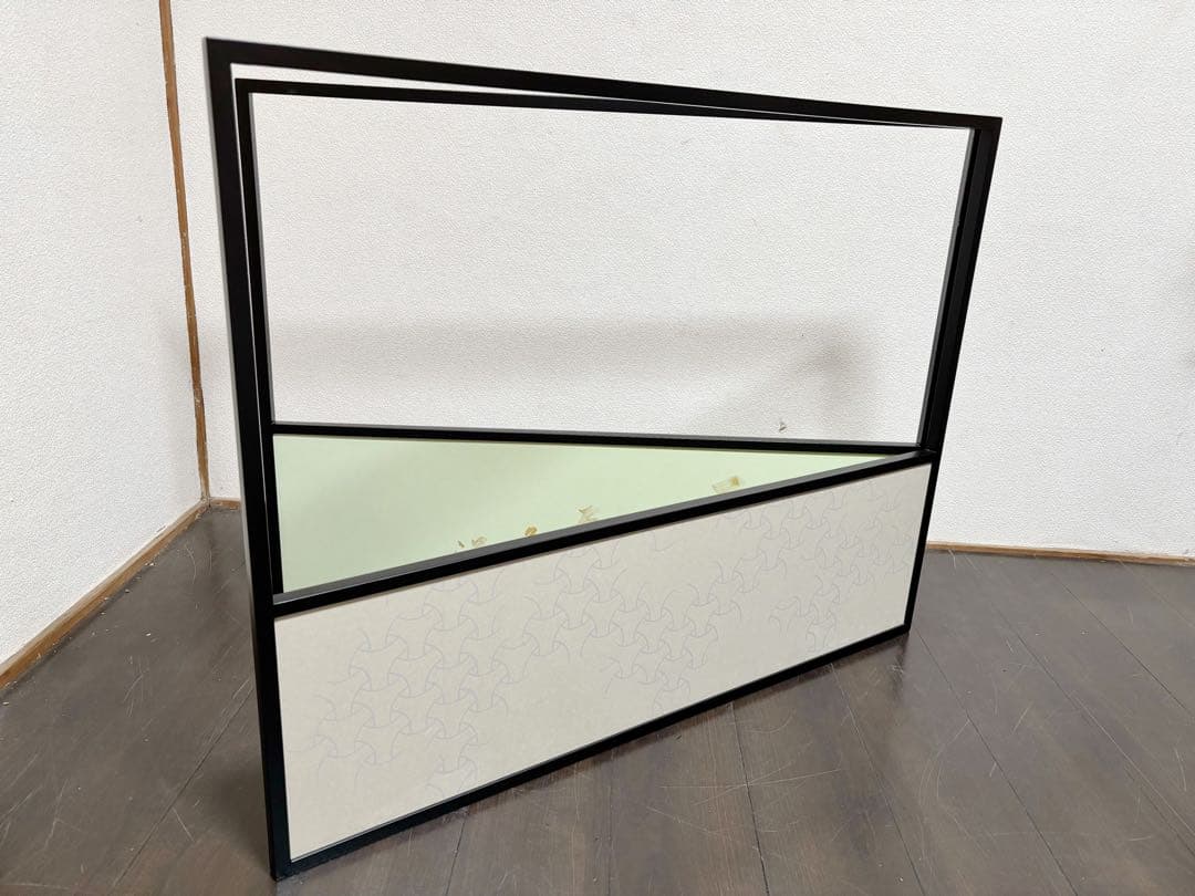 未使用 茶道具 吉倉宗匠 自筆 金泥玉画賛雪向 腰風風炉先屏風 黒缘 書付 花押