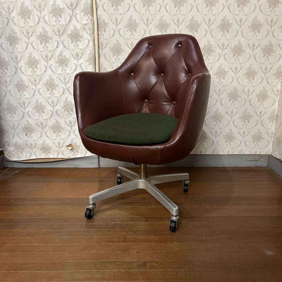 【アンティーク】①キャスター付き ラウンジチェア 椅子 アームチェア 昭和レトロ