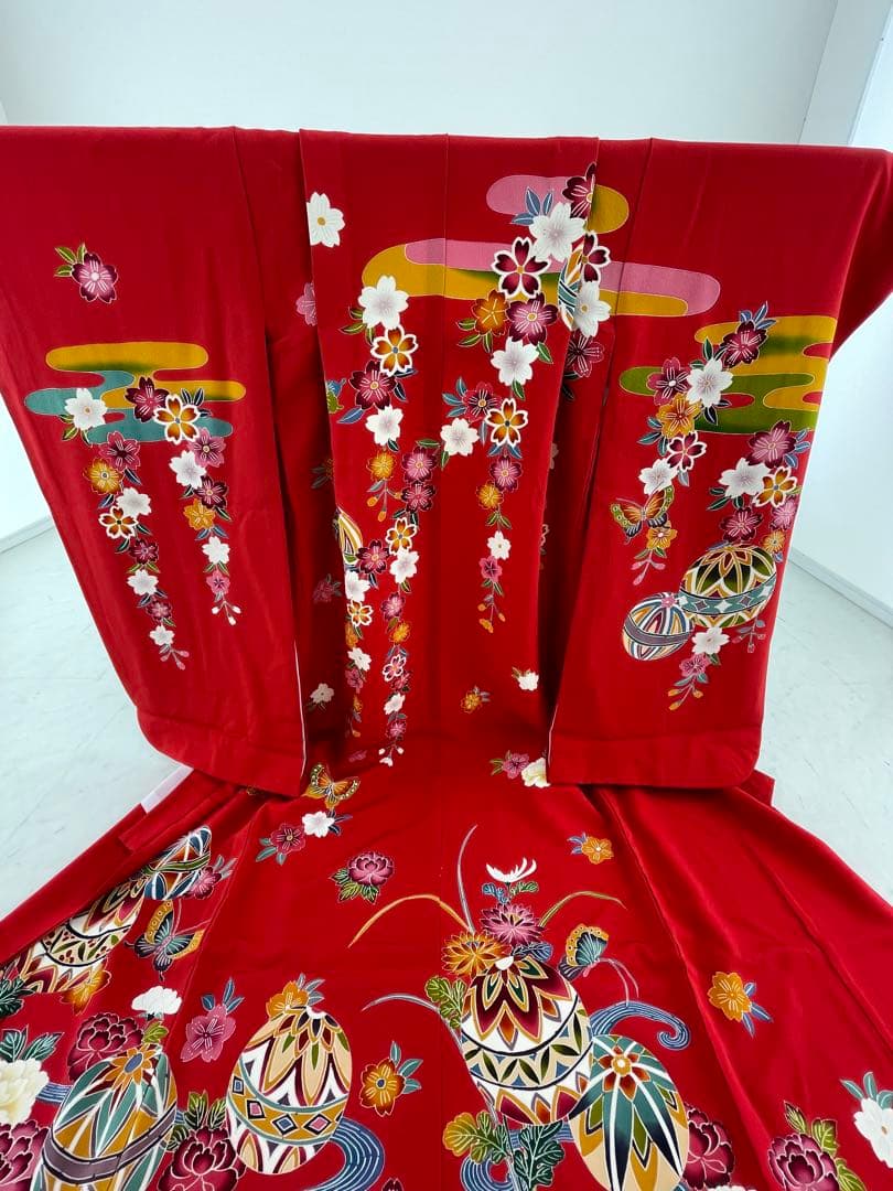 【ガード加工済み】七五三 7歳　着物　高級正絹四つ身　紅型柄