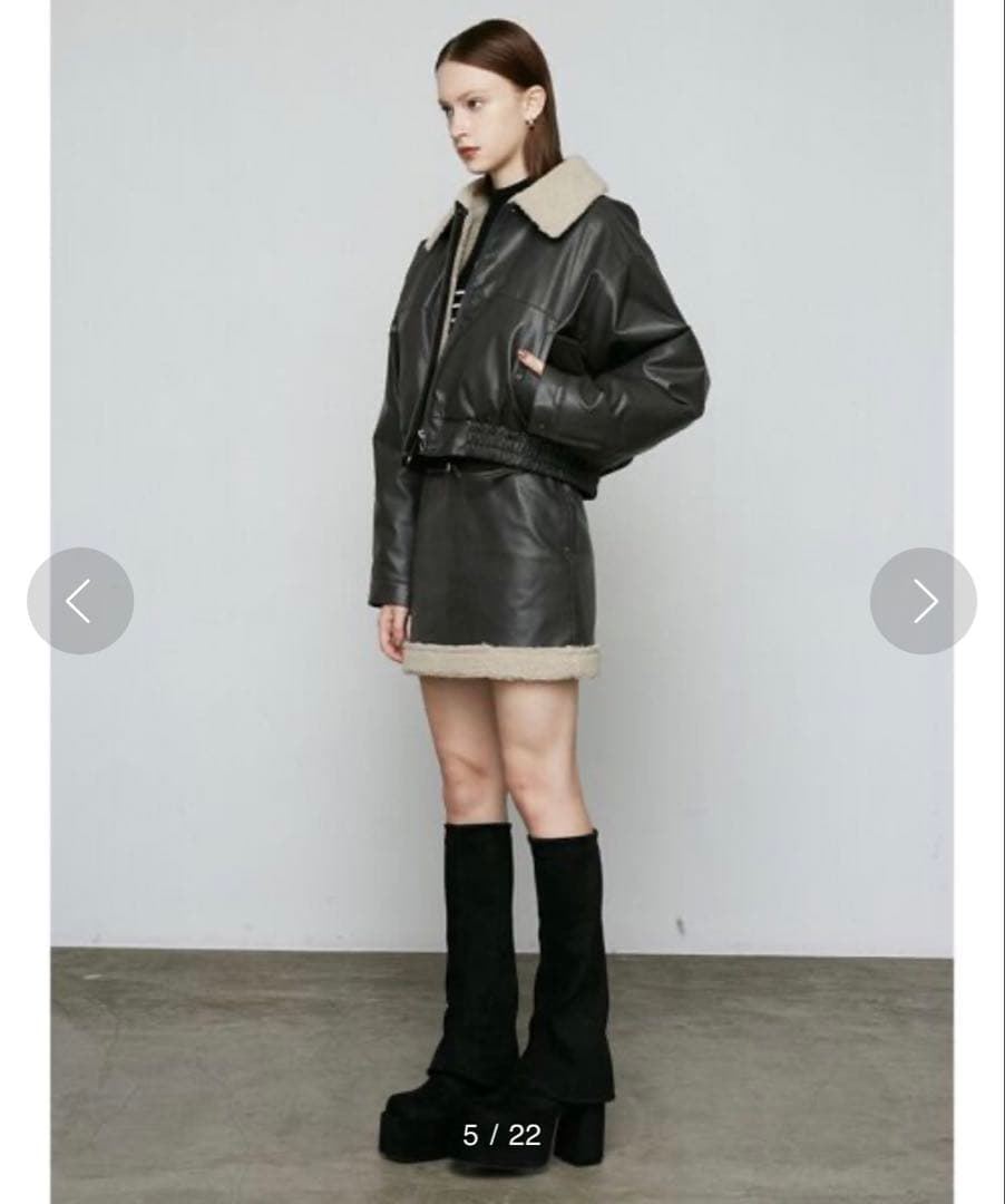 EMODA フェイクレザー ボア襟ジャケット