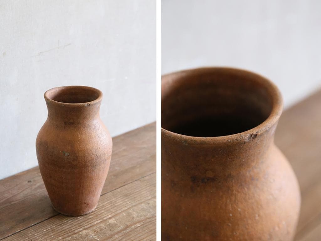 フランスアンティーク陶器ボトル/土器/花瓶/花器フラワーべース(74-92-1)