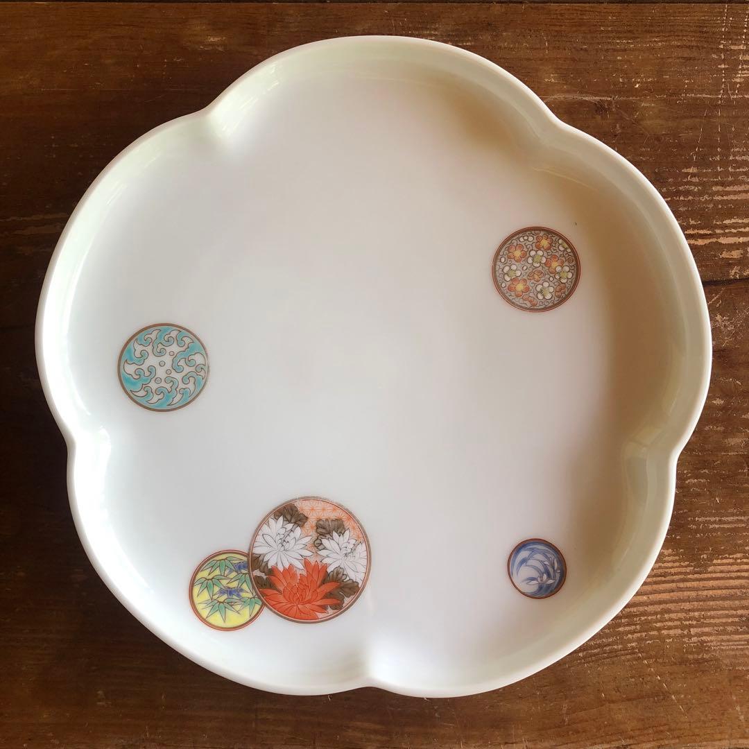 深川製磁 寿赤絵 大皿 プレート 八寸 梅型 梅 パスタ皿 ミート皿 金彩