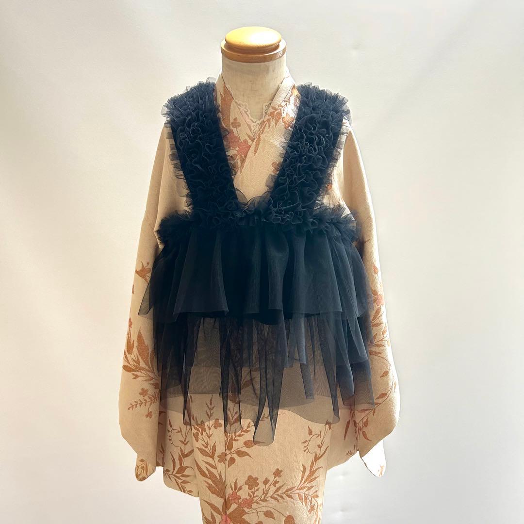 被布エプロン【ブラックフリル】チュール被布　被布ドレス　七五三　チュールドレス