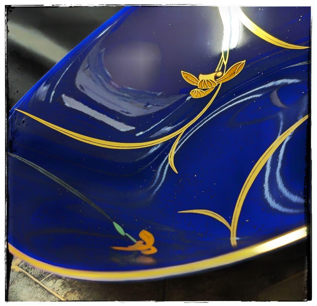 【宮内庁御用達 未使用】香蘭社 瑠璃金彩 蘭 「大皿深鉢1枚+角小皿5枚 有田焼