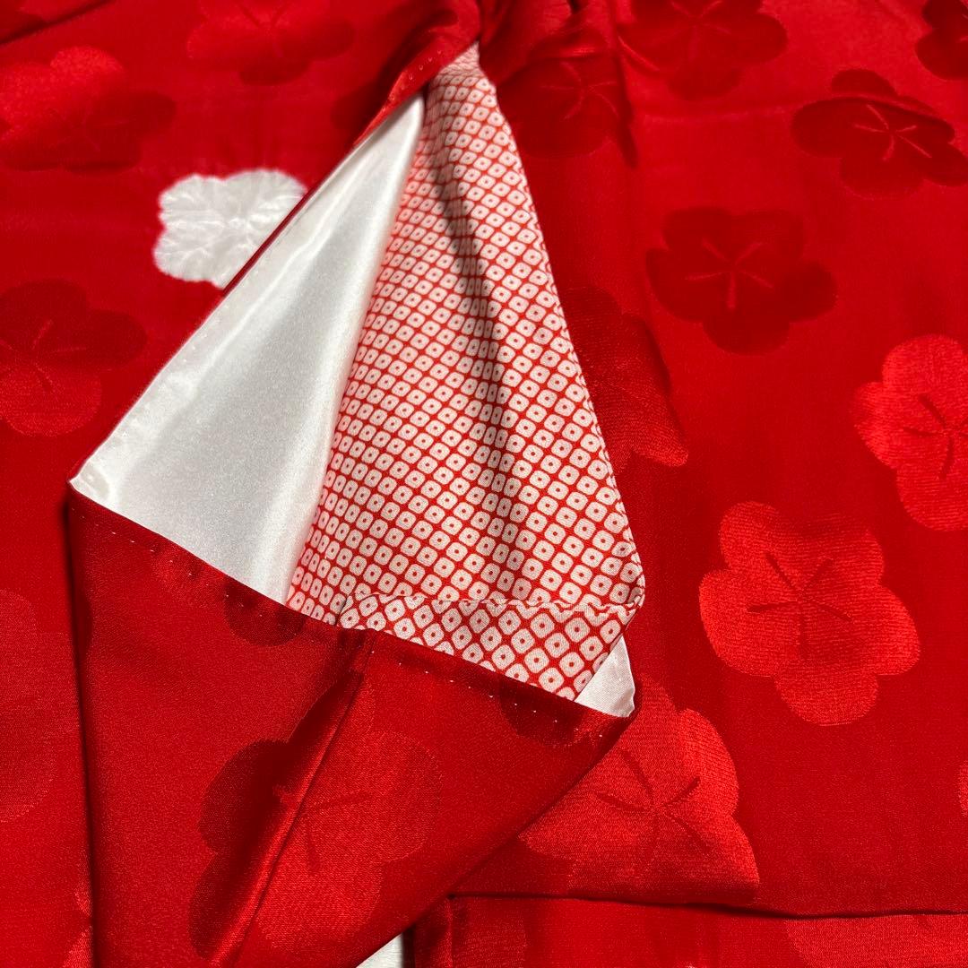 七五三　着物セット　被布　3歳　赤色　白色　正絹　綸子