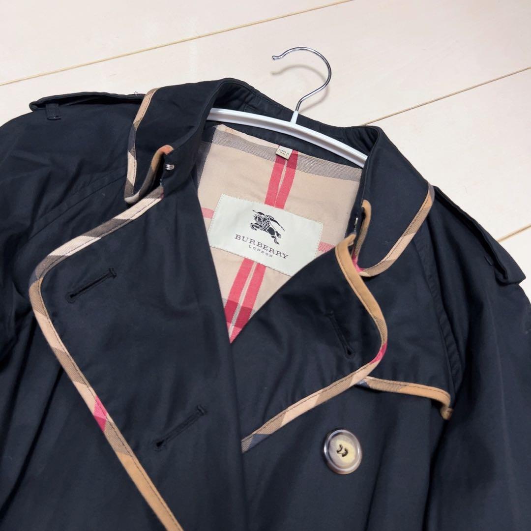 ☆BURBERRY LONDON☆ブラックトレンチコート メガチェック　ベルト付