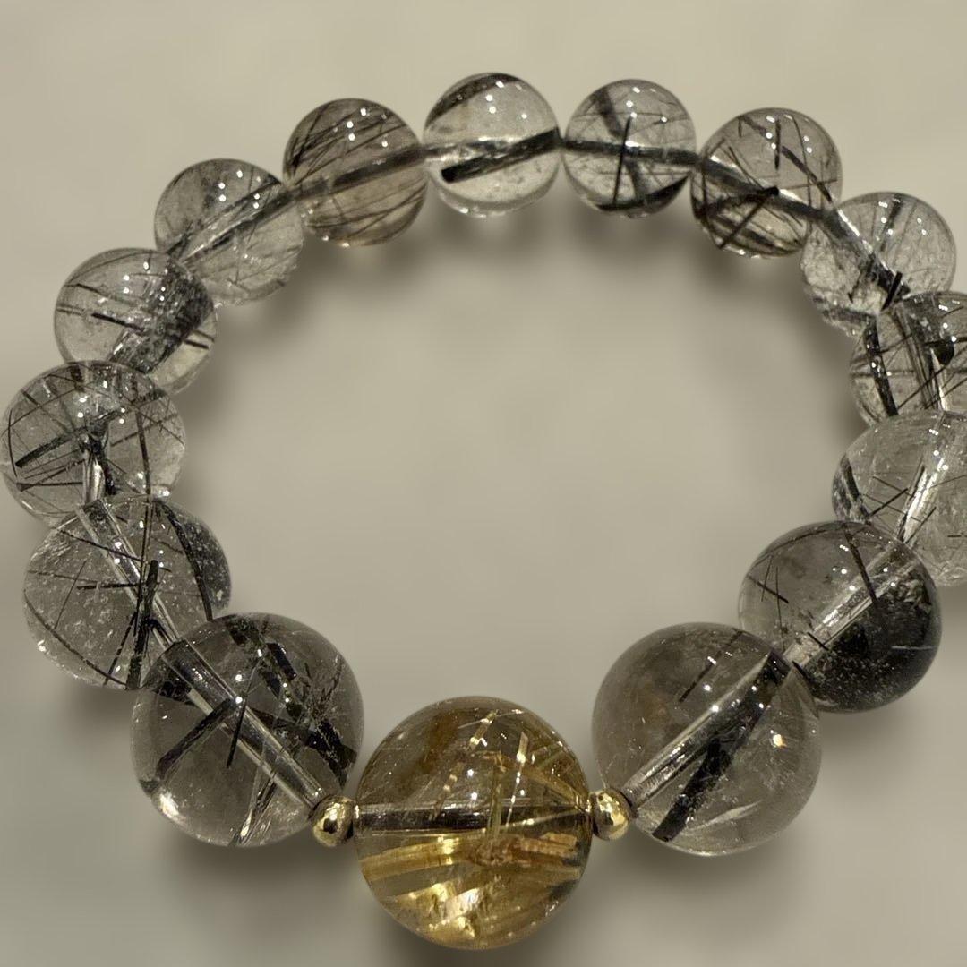 ルチル、ブラックトルマリ天然石ブレスレット