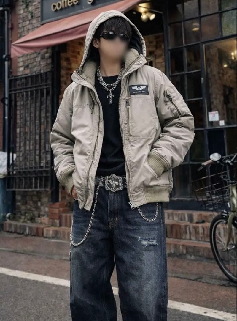 Alpha Industries フーデットリブジャケット　シルバー　L 美品