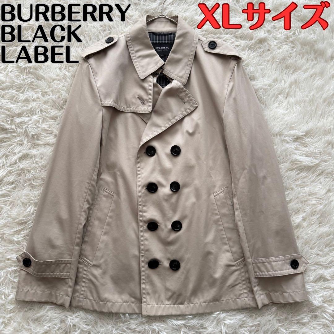 【バーバリーブラックレーベル】トレンチコート　ショート丈 ダブル　ベージュ　LL