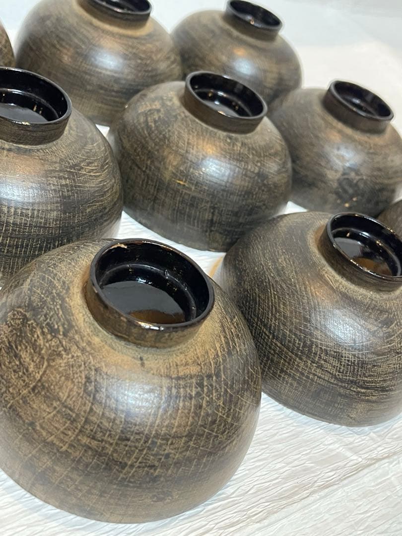 鉄錆塗　会津　吸物椀　9客　骨董　蓋付き椀　明治大正時代148