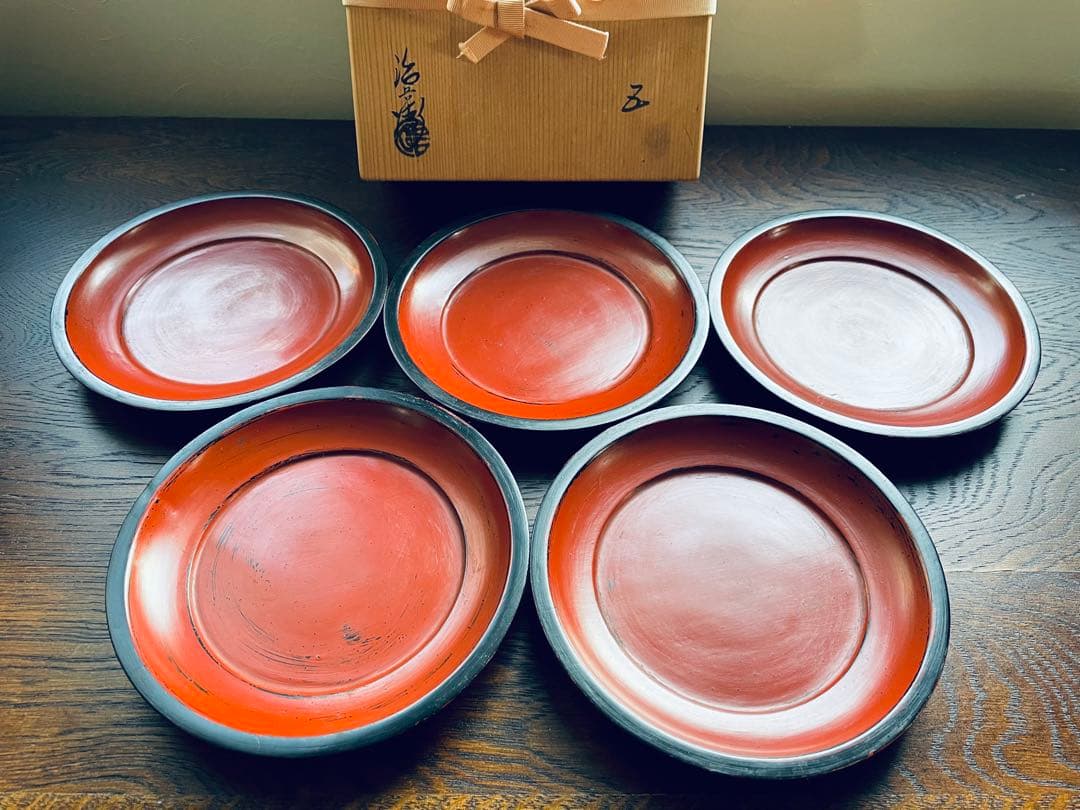 村瀬治兵衛　根来　銘々盆　5客