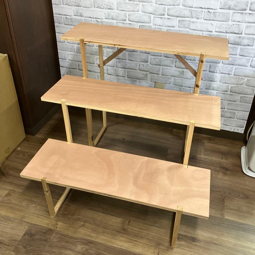 A-4 木製 マルシェ棚 3段 ディスプレイラック 折り畳み式 什器 飾り棚