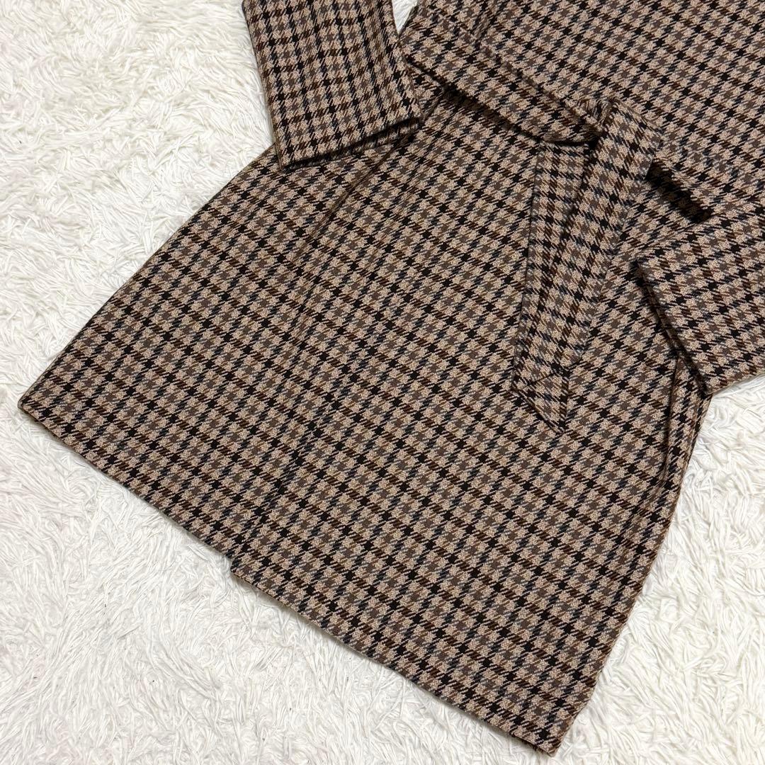 【美品】タリアトーレ サロモン ステンカラーコート ガンクラブチェック ブラウン