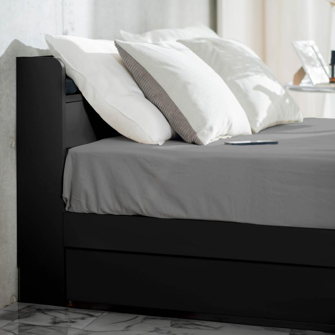 ダブル ベッドフレー ム 単品 収納 コンセント付 新品送料込 最短翌日着