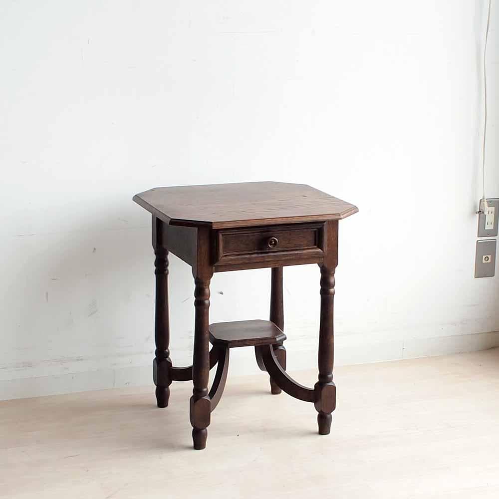 アンティーク オーク材 サイドテーブル 引出付き ZR24199