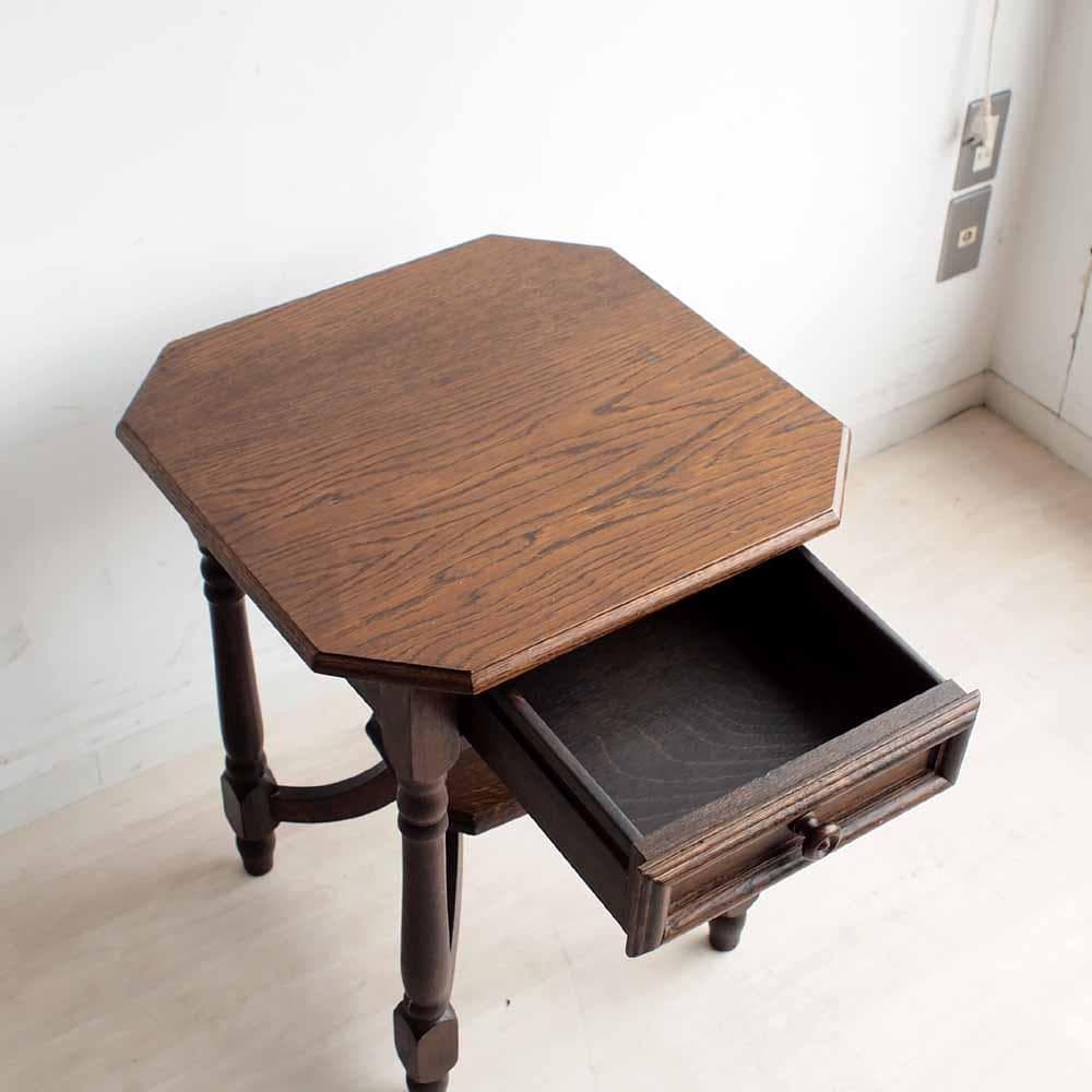 アンティーク オーク材 サイドテーブル 引出付き ZR24199