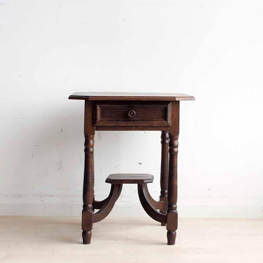 アンティーク オーク材 サイドテーブル 引出付き ZR24199