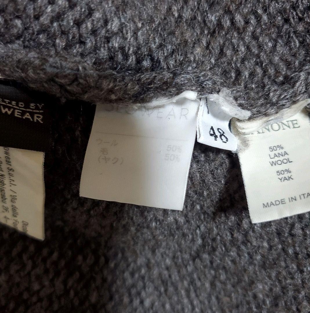 ザノーネ　襟付きカーディガン　ウール　ヤク　チャコールブラウン　48