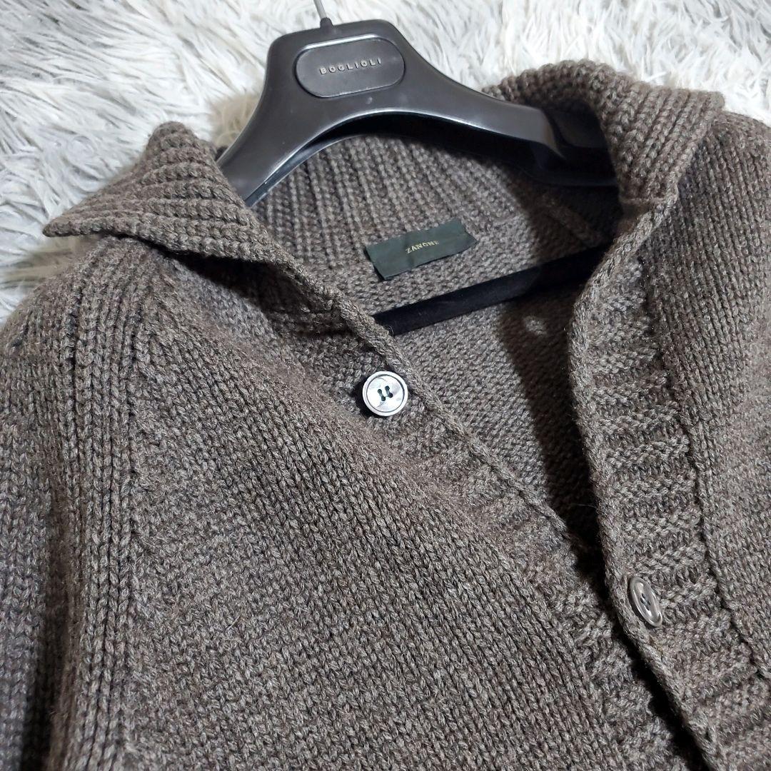 ザノーネ　襟付きカーディガン　ウール　ヤク　チャコールブラウン　48