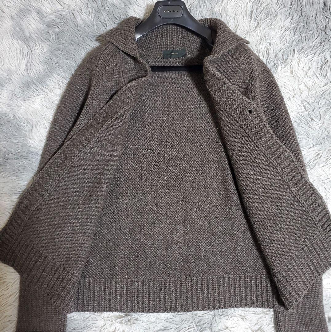 ザノーネ　襟付きカーディガン　ウール　ヤク　チャコールブラウン　48