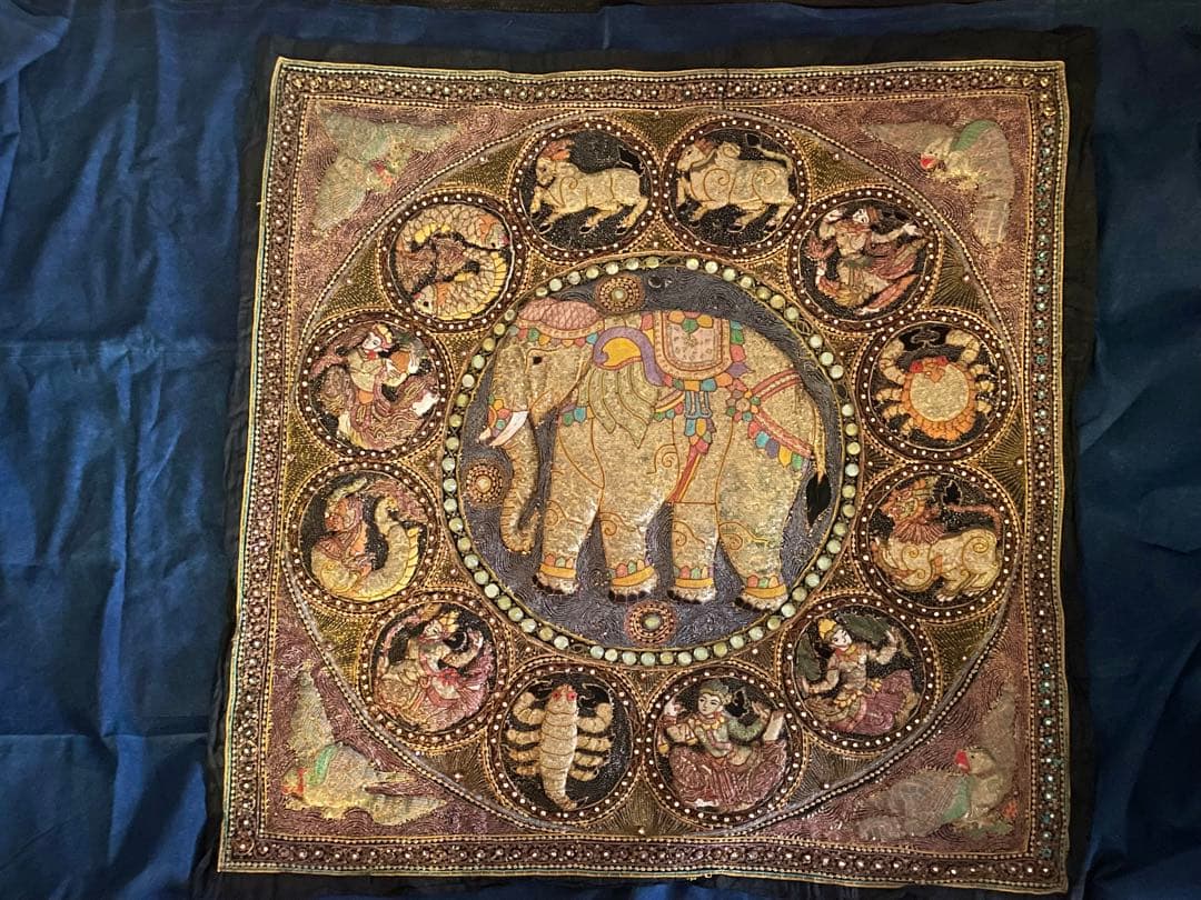 インド アンティーク 大変古い ビジュー装飾 タペストリー ミラー 極上品