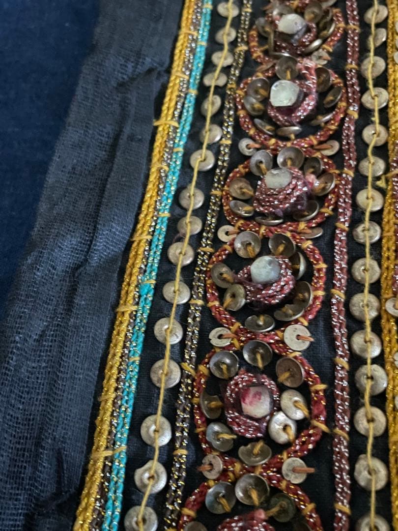 インド アンティーク 大変古い ビジュー装飾 タペストリー ミラー 極上品