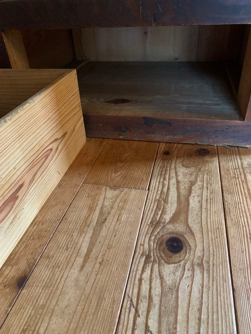 ガラス戸棚 昭和初期 木製キャビネット 水屋箪笥　ゆらゆらガラス アンティーク棚