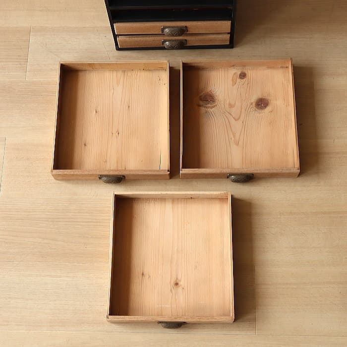 アンティーク 整理箱 タンス 古家具 引き出し5杯 ブラック 無垢材