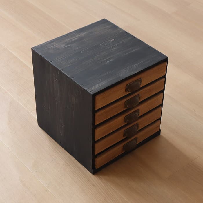 アンティーク 整理箱 タンス 古家具 引き出し5杯 ブラック 無垢材