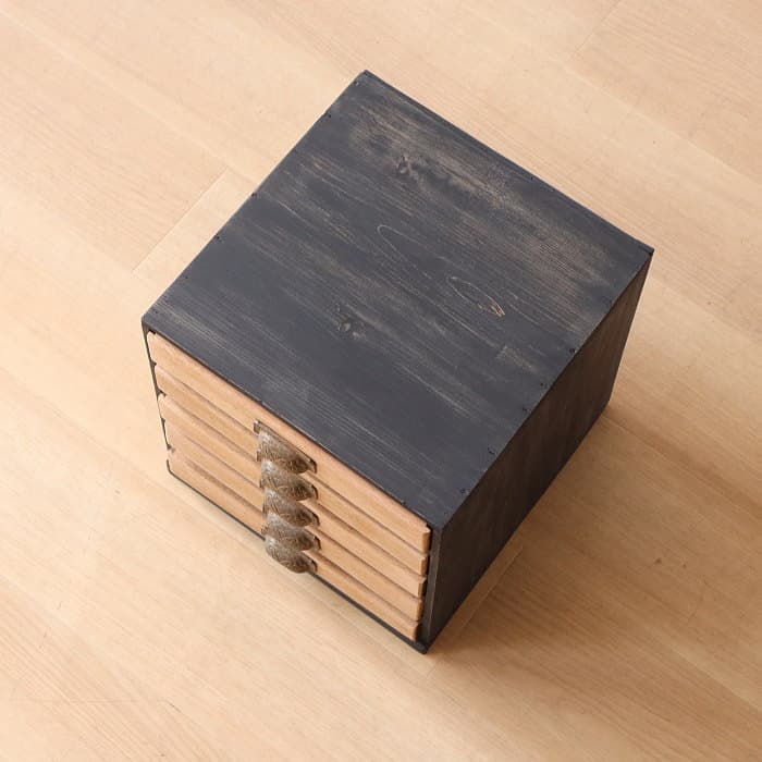 アンティーク 整理箱 タンス 古家具 引き出し5杯 ブラック 無垢材