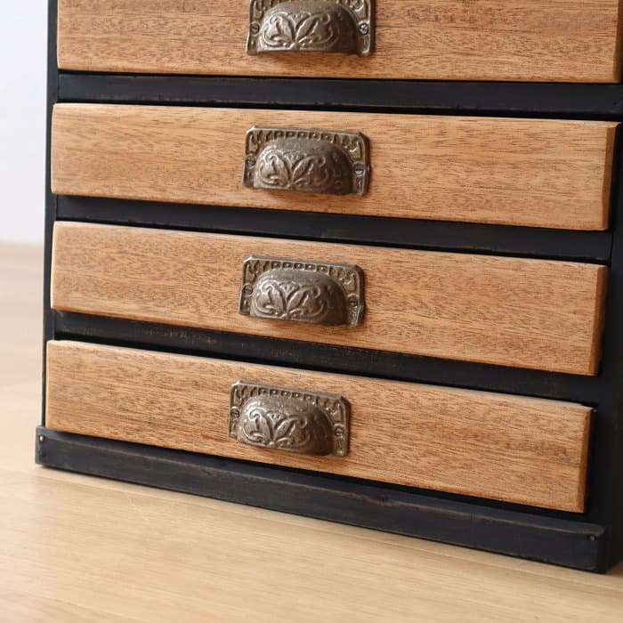 アンティーク 整理箱 タンス 古家具 引き出し5杯 ブラック 無垢材