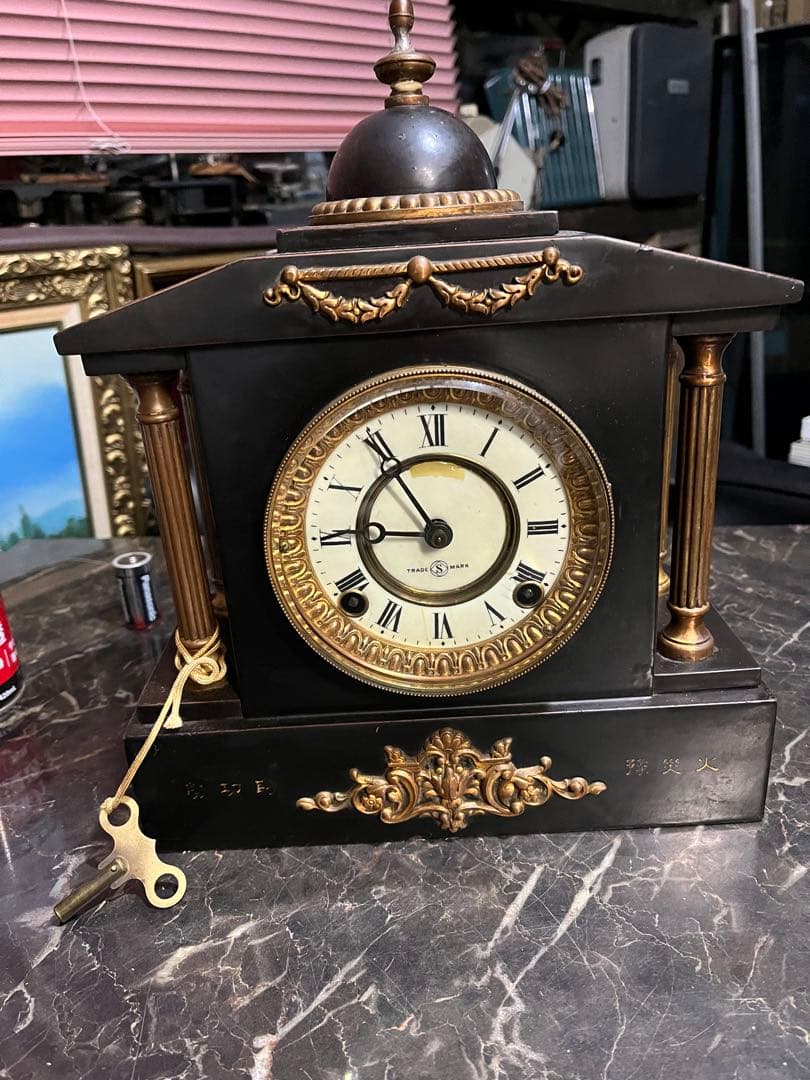 アンティーク置き時計、精工舎鉄製置き時計、14K使用、ゼンマイ置き時計、置時計