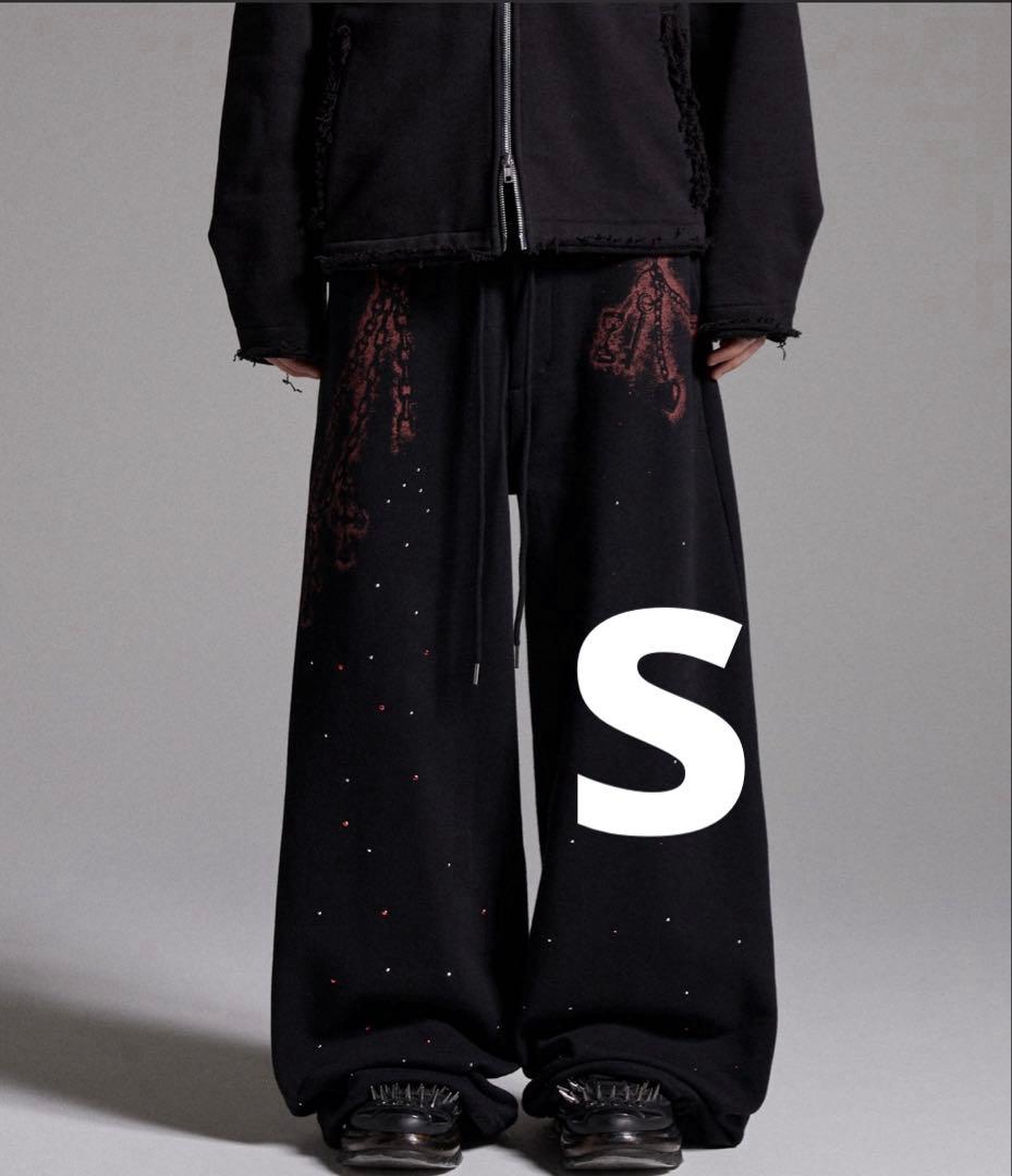 grancy ラインストーンデザインレイヤードスウェットパンツ　ブラック