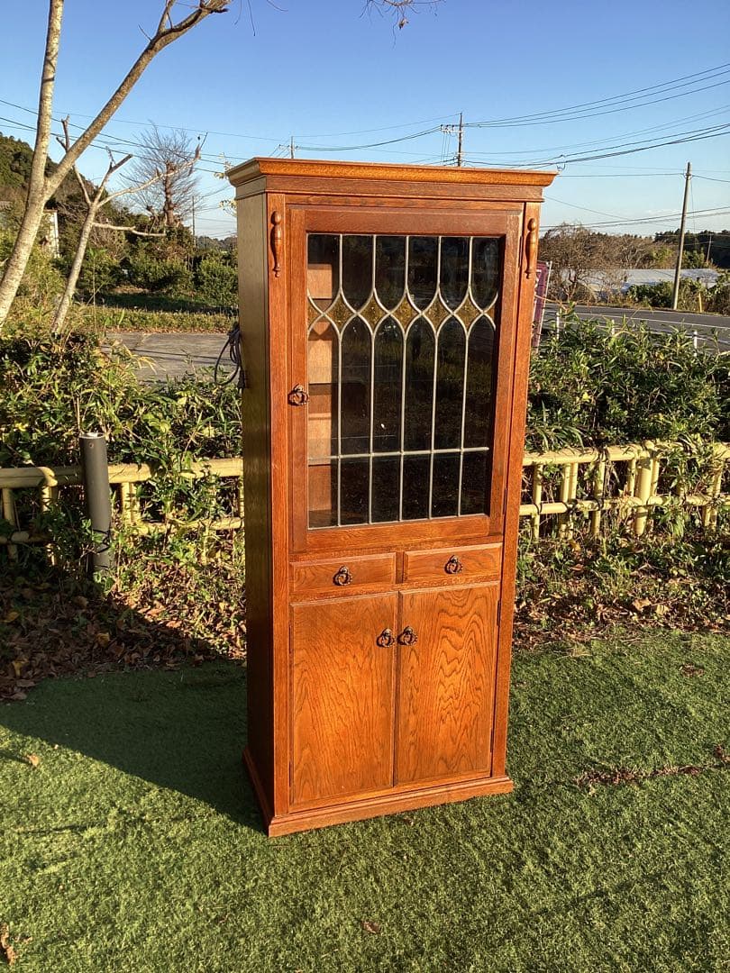 キャビネット　飾り棚　英国風　食器棚　本棚　ステンド