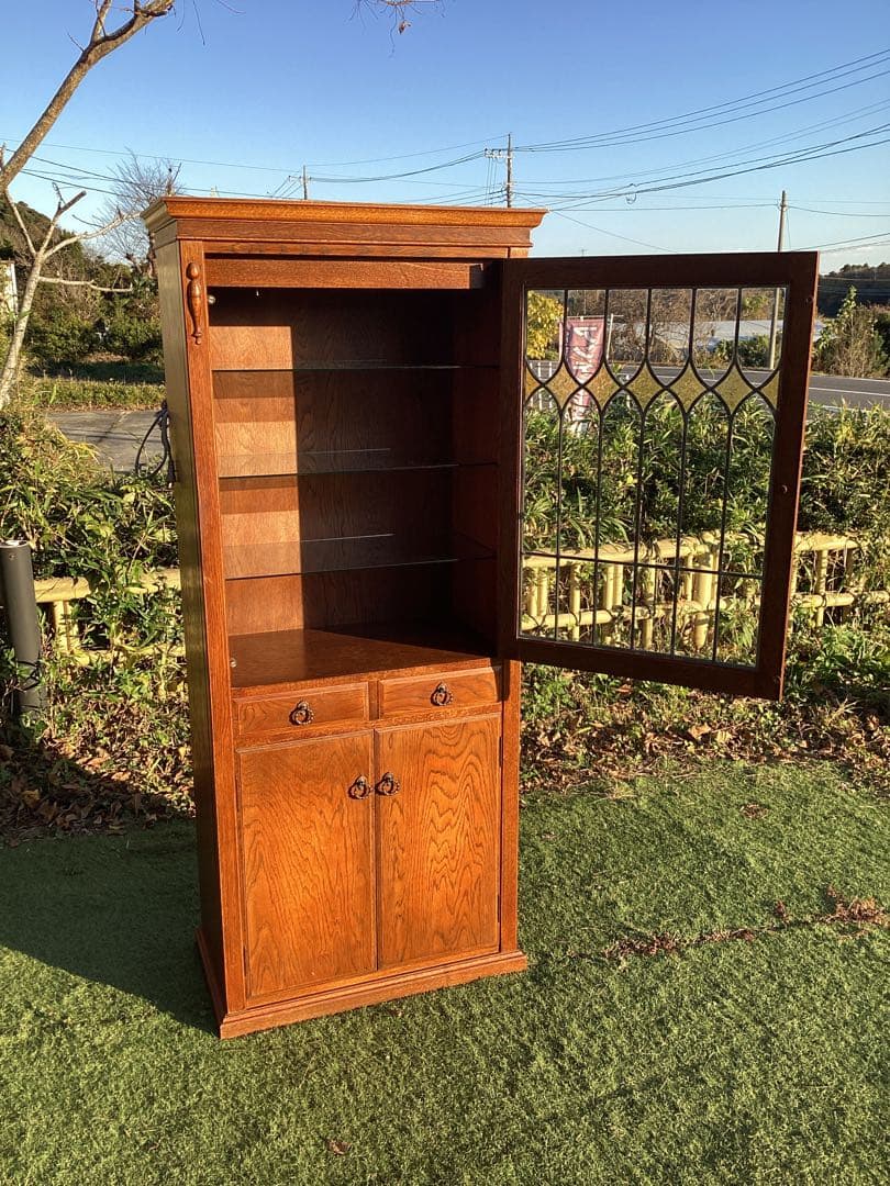 キャビネット　飾り棚　英国風　食器棚　本棚　ステンド