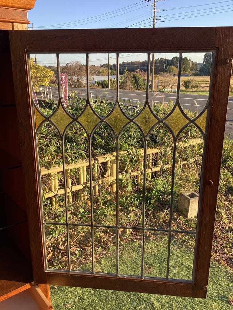 キャビネット　飾り棚　英国風　食器棚　本棚　ステンド