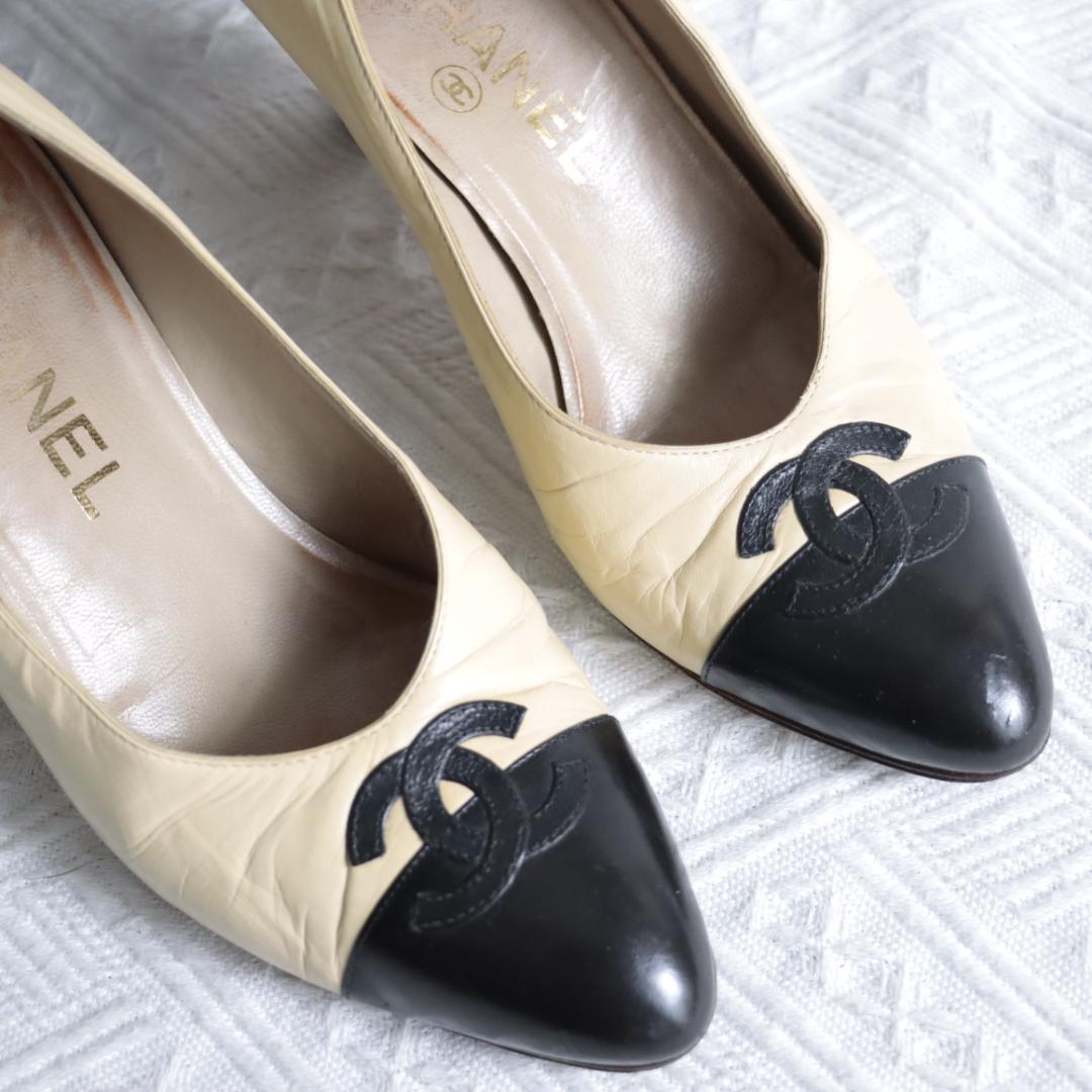 CHANEL　シャネル　ココマーク　バイカラー　パンプス　ハイヒール