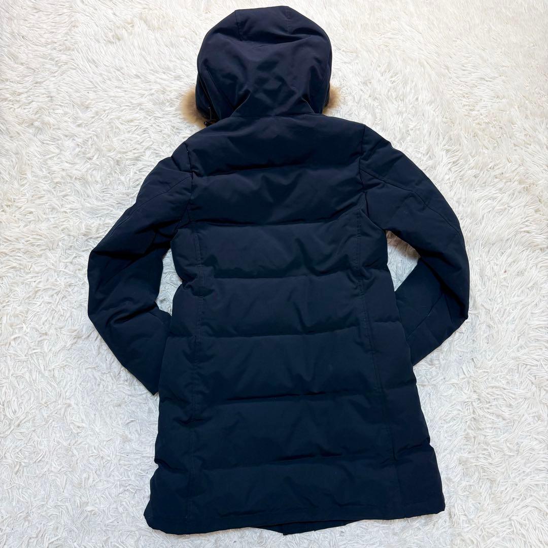 ダントン ダウンコート　ロング　ファー　2way ネイビー 34 タッサーダウン