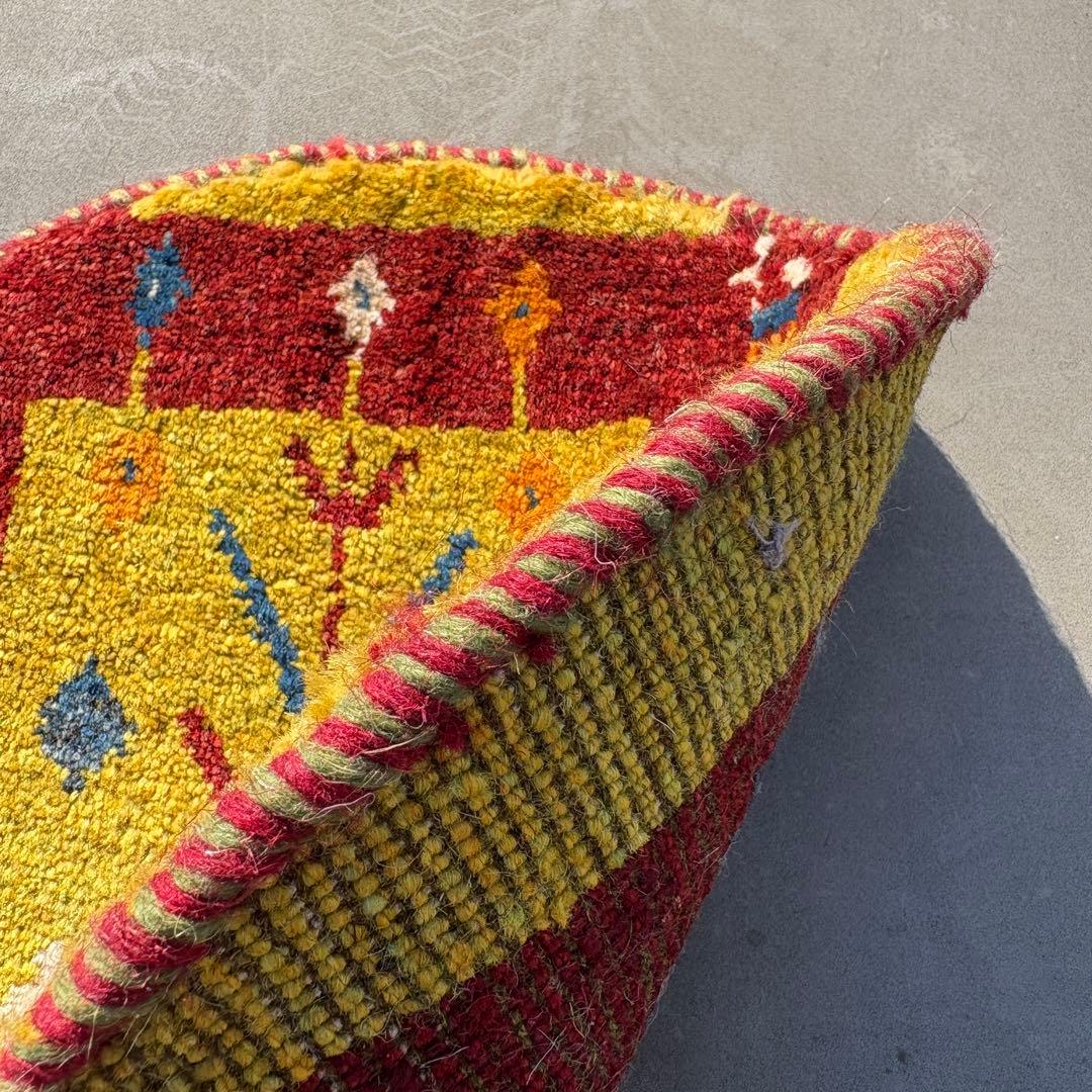 【レア】　イラン　ペルシャ　ギャッベ　丸　円形　座布団　手織り　ペア　グリーン