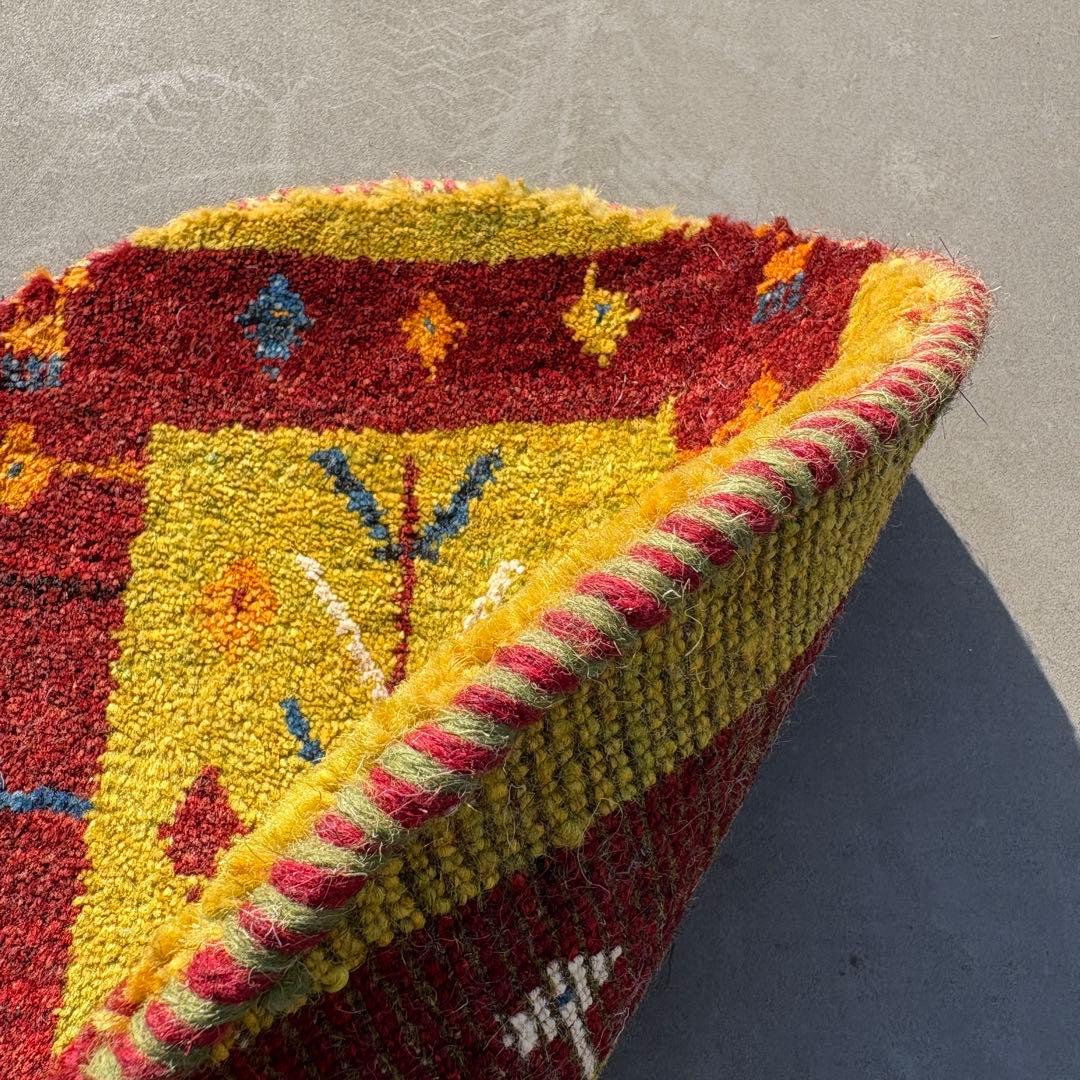 【レア】　イラン　ペルシャ　ギャッベ　丸　円形　座布団　手織り　ペア　グリーン