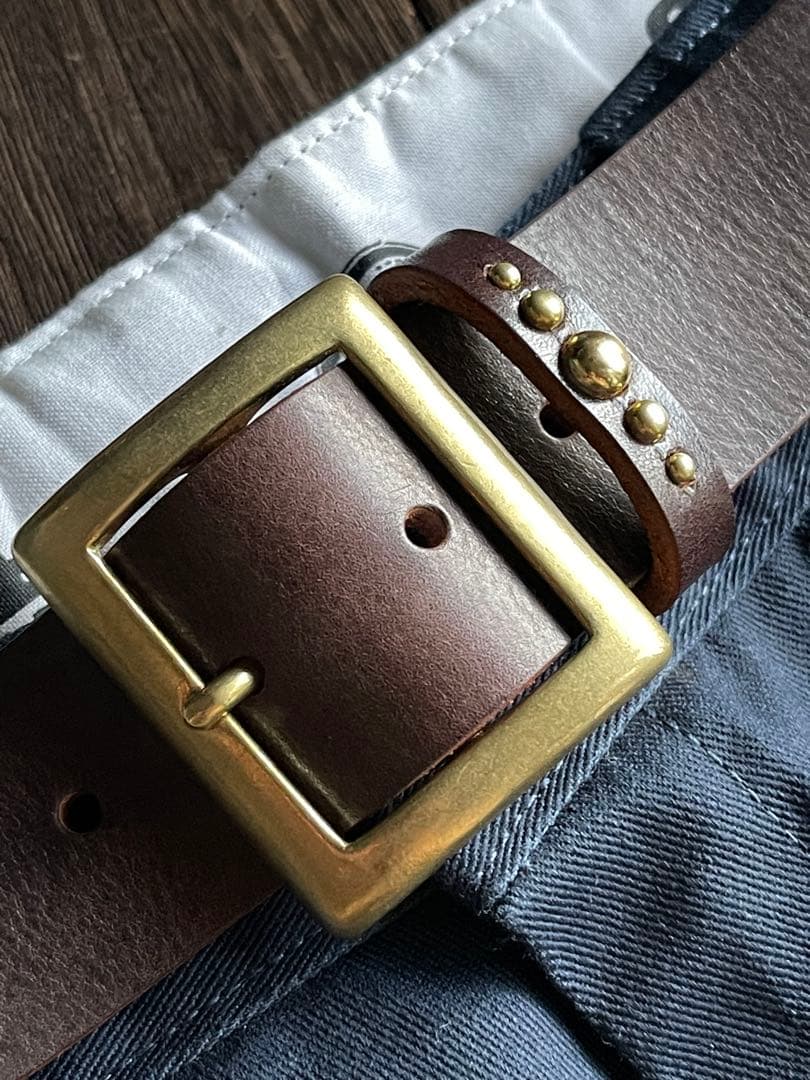 オーダー品　ディッキーズ874専用スタッズベルト　ダークブラウン　真鍮　背面4連