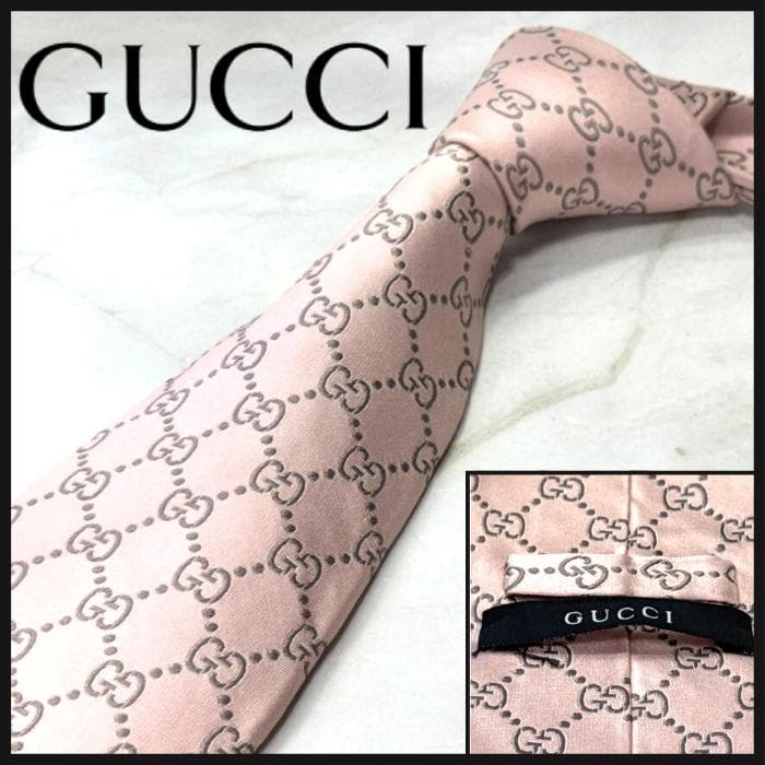 ☆即発 Gucci グッチ GG柄 ネクタイ ペールピンク シルク ジャカード織