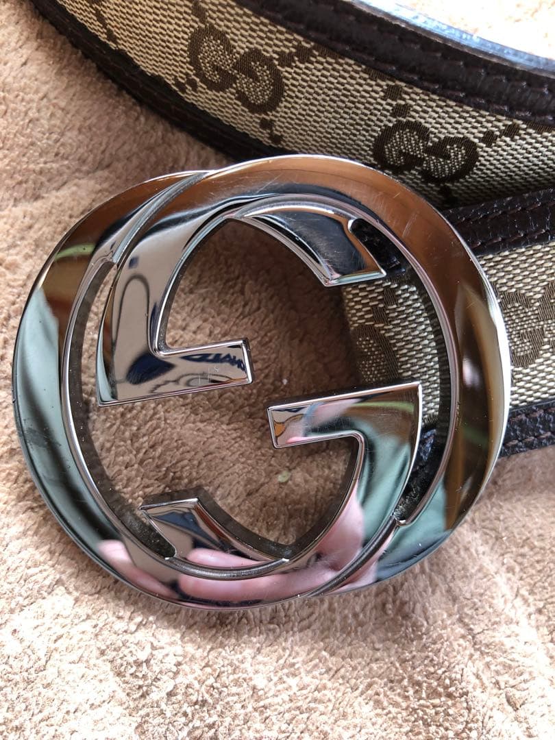 GUCCI ダブルGバックル ベルト ブラウン/ベージュ