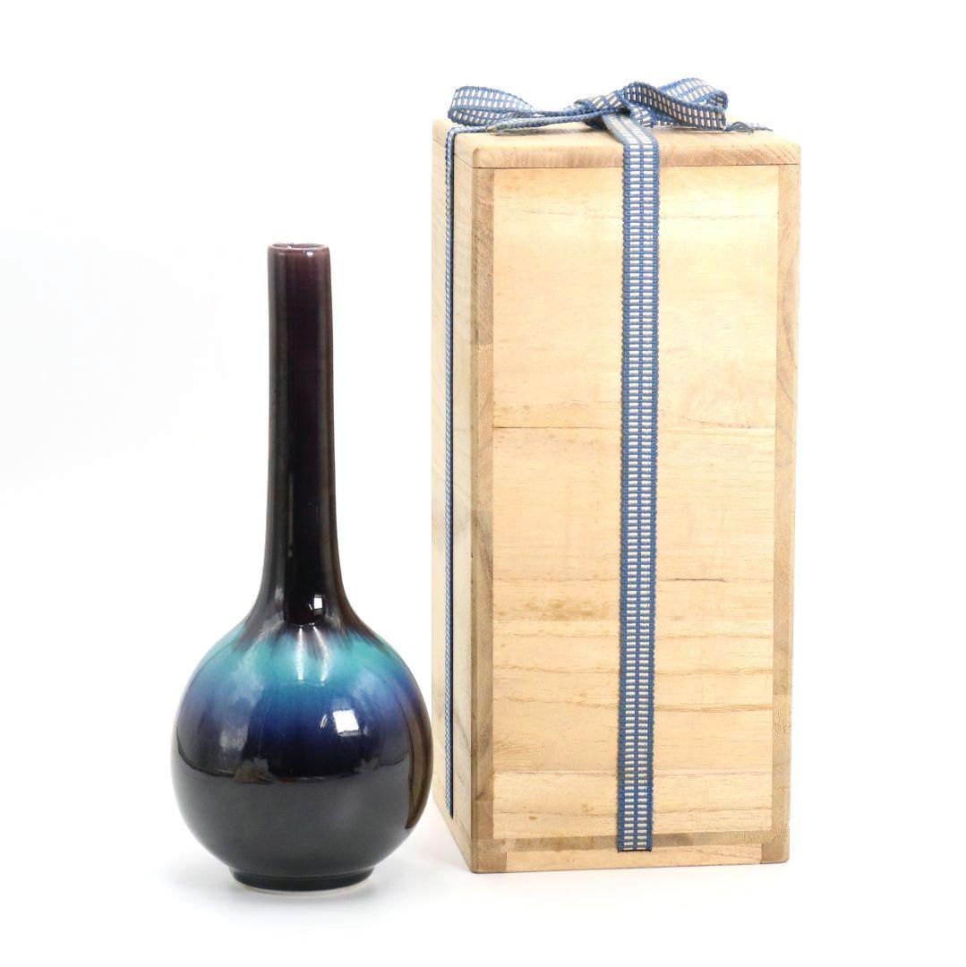 三代 徳田八十吉 正彦銘 彩釉 花入 花器 花瓶 九谷焼 共箱　OW958