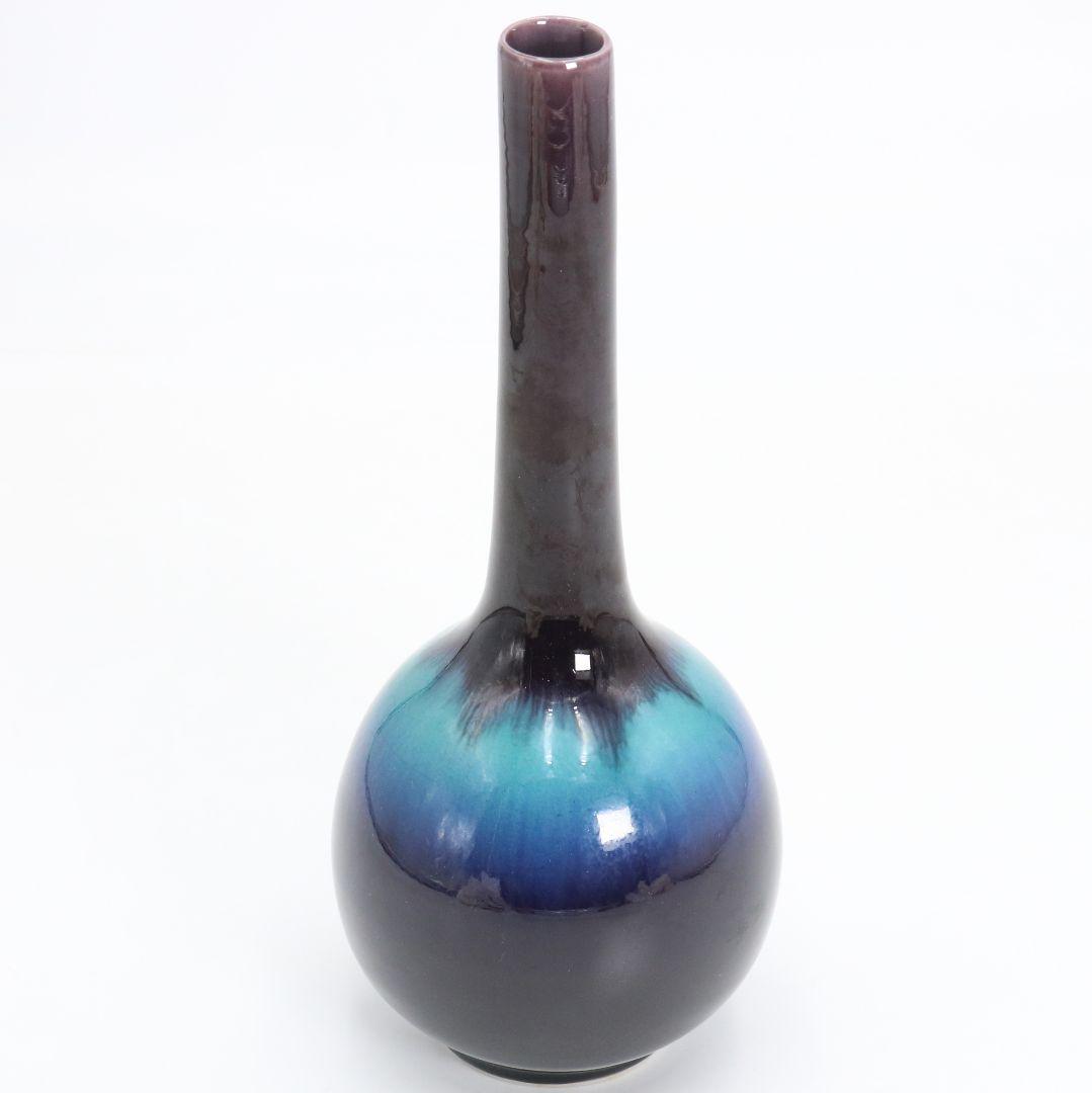 三代 徳田八十吉 正彦銘 彩釉 花入 花器 花瓶 九谷焼 共箱　OW958